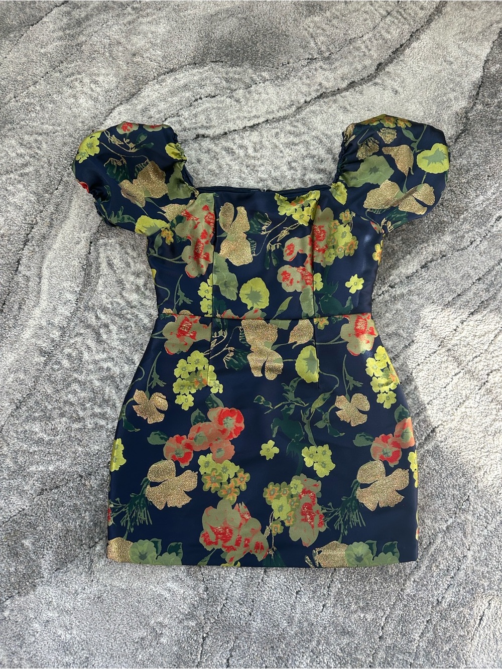 Lulus Navy Floral Puff Sleeve Mini Dress